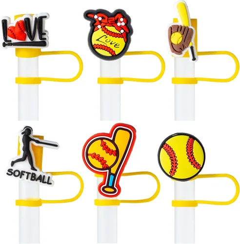 Miniatura 10 de 6 tapas de paja de baloncesto para copa Stanley, 0.394 in, reutilizables, lindos accesorios para popotes para beber, protector portátil, tapones
