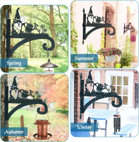 Miniatura 9 de Soporte para plantas colgantes de hierro resistente, silueta ornamental de gnomo, colgadores de plantas colgantes para exteriores, 12 pulgadas, Gnome