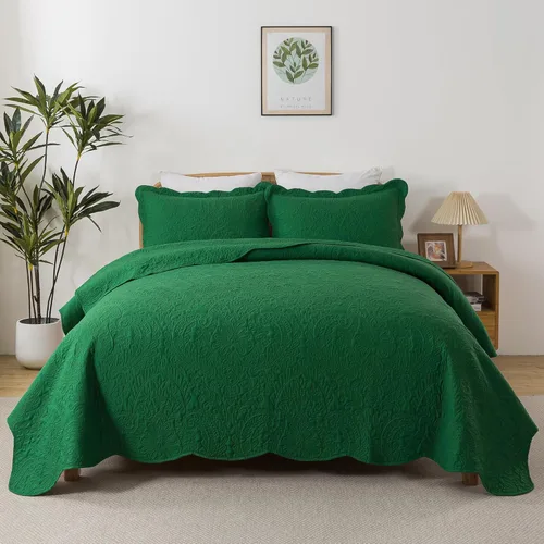 Miniatura 133 de HoneiLife - Juego de colcha de tamaño Queen, juego de ropa de cama de pana bordada de 3 piezas, colcha de lujo, ligera, cálida, para todas las Pana