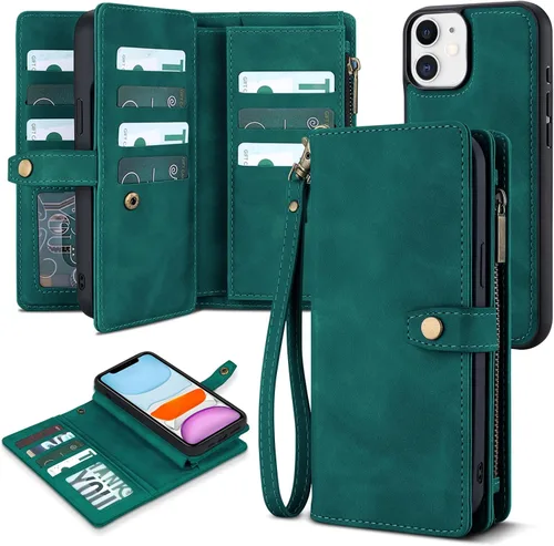 Miniatura 17 de TwoHead Funda tipo cartera para iPhone 11 con tarjetero y funda magnética desmontable para teléfono, funda de piel sintética para mujeres/hombres