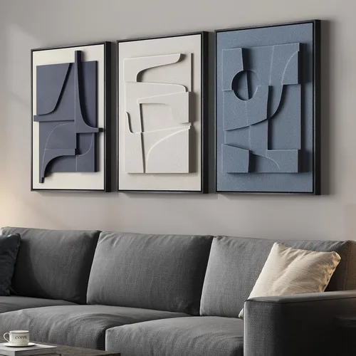 Miniatura 20 de Juego de arte abstracto redondo con textura 3D, 3 piezas, esculturas geométricas bohemias modernas y minimalistas para paredes, pinturas verdes
