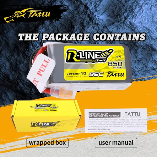 Miniatura 7 de TATTU R-Line 850mAh 14.8V 95C 4S LiPo Batería con XT60 Plug para Multirotor FPV de Tamaño 100 a 180