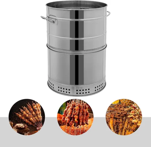 Miniatura 9 de Parrillas de carbón portátiles grandes, acero inoxidable de 360°, sin humo, parrilla grande sin humo, barril de barbacoa sin humo con múltiples