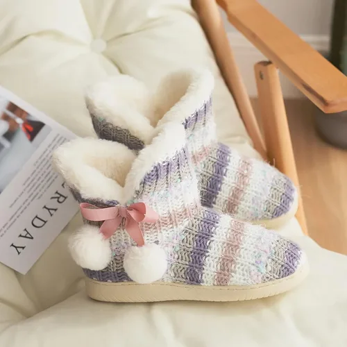 Miniatura 6 de Botas tipo pantufla para mujer, forro de felpa de punto, zapatos de casa de invierno, espuma viscoelástica