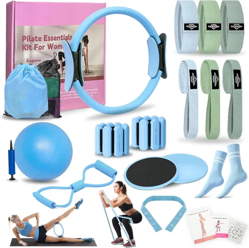 Miniatura 14 de DICYWUDI Kit esencial de pilates para mujeres caseras, equipo de pilates para entrenamientos, 6 bandas de resistencia de tela, anillo de yoga