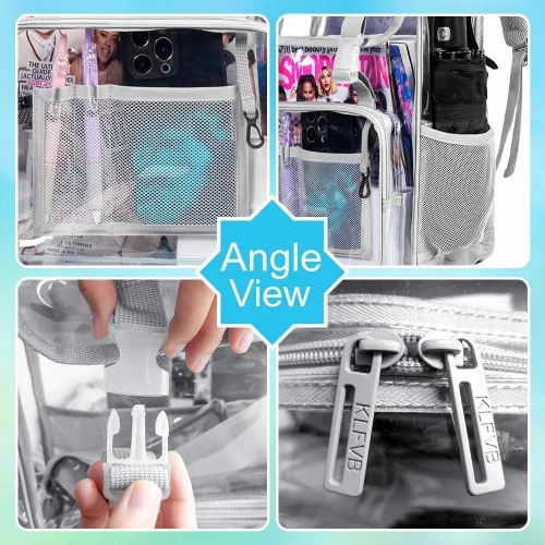 Miniatura 44 de Mochila transparente, aprobada por el estadio, para niñas y niños, mochila transparente de PVC resistente para mujeres y hombres
