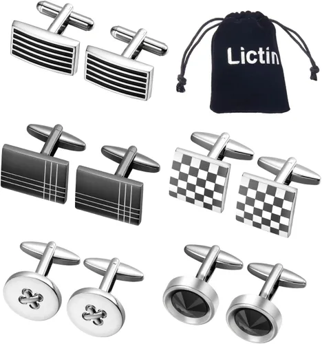 Miniatura 7 de Lictin Men's Cufflinks Cuff Links for Men, Stainless Steel Tuxedo Shirt Cuff Links Set