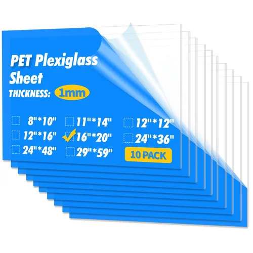 Art3d Paquete de 10 hojas de PET y plexiglás de 16 x 20 pulgadas, paneles de plástico flexible transparente para manualidades, marcos de fotos,