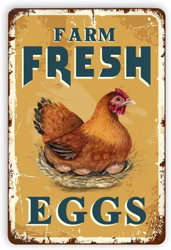 Cartel de hojalata de huevos frescos de Chicken Farm – Vintage Metal Farmhouse Kitchen Country Yard Decoración del hogar, restaurante, granja al