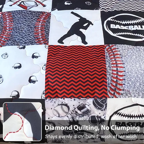 Miniatura 3 de Juego de 7 piezas de edredón deportivo de béisbol en una bolsa, tamaño Queen, ropa de cama 3D para niños, deportes de sóftbol, microfibra para todas