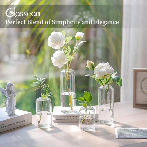 Miniatura 2 de Glasseam Jarrón de cristal para centros de mesa: 12 piezas pequeño florero a granel para un solo ramo de rosas, modernos centros de mesa