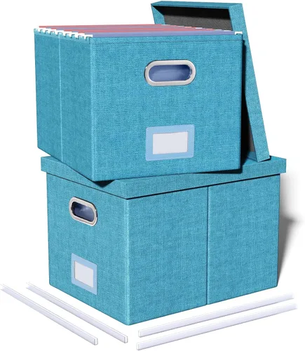 Miniatura 42 de Organizador de archivos en paquete de 2, caja archivadora portátil con tapa, compatible con carpetas tamaño carta/legal, organizador de documentos