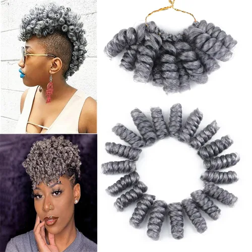 Miniatura 14 de Saniay - 3 paquetes de trenzas de ganchillo cortas trenzadas de ganchillo con espiral, rizos con espiral jamaicana, 20 mechones por paquete