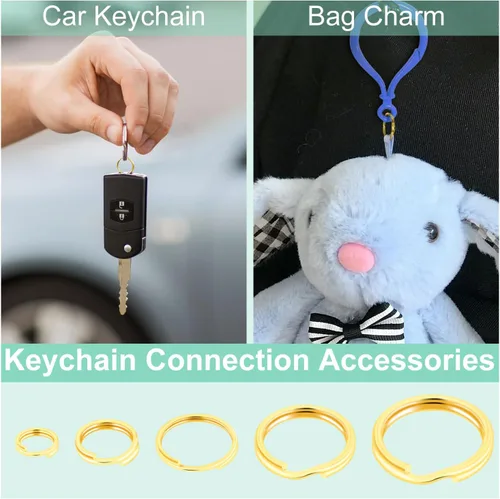 Miniatura 6 de 300 llaveros pequeños dorados de 1/2 pulgada, anillos divididos de doble bucle, mini llavero de metal para llavero, etiqueta de collar de mascotas