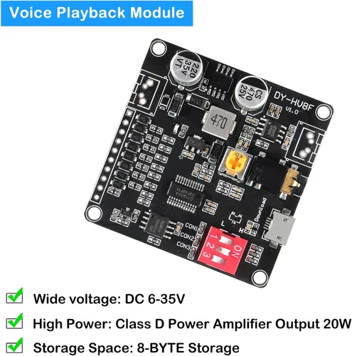 Miniatura 3 de 2 unids tablero de módulo de reproducción de voz MP3 reproductor de música 20 W 12 V 24 V placa de sonido de alta potencia UART E/S amplificador