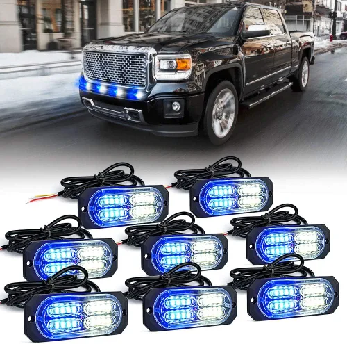 Miniatura 17 de Xprite Kit de luces estroboscópicas de emergencia con 20 luces LED de montaje empotrado en superficie de color ámbar, ultradelgado, salpicadero