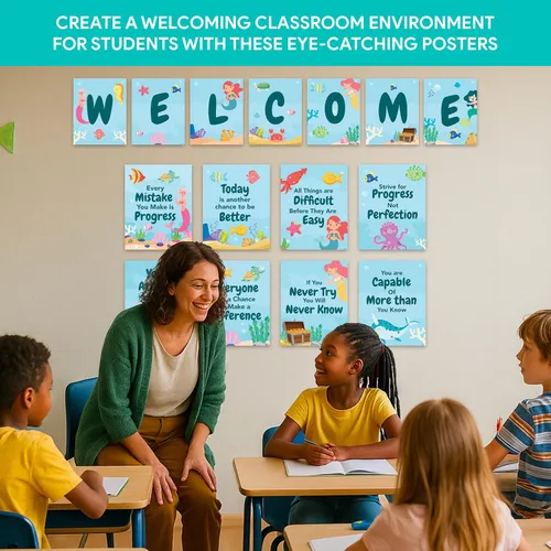 Miniatura 8 de Decorably 15 carteles inspiradores laminados mate para la escuela, pasillos, tablones de anuncios