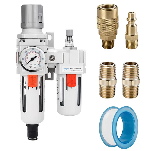Miniatura 8 de NANPU 1" NPT Filtro de aire comprimido, regulador y lubricador (FRL) Combo - Separador de trampa de agua/aceite - Calibrador (0-150 psi), elemento
