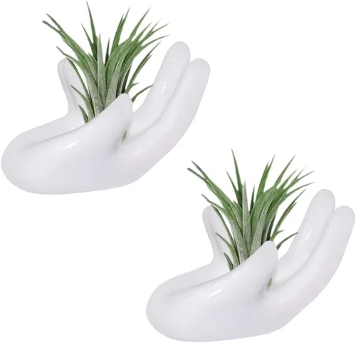 2 PCS Soporte para Plantas de Aire Lindo Soporte de Cerámica en Forma de Mini Mano Plantas de Aire Tillandsia Contenedor Pequeño Maceta Decoración