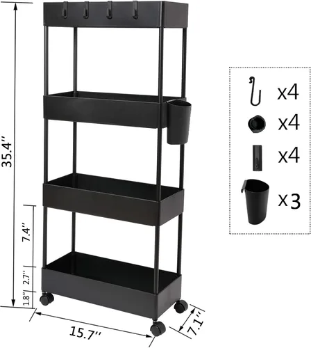 Miniatura 2 de Carrito de cocina delgado de 4 niveles, organizador de baño para lugares estrechos, estante de almacenamiento multiusos, carrito móvil
