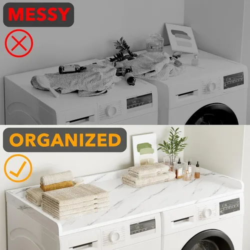 Miniatura 4 de SpaceAid Encimera para Lavadora y Secadora, Estante Superior de Madera para Lavandería con Borde, 54" de Ancho x 27.5" de Profundidad, Organizador