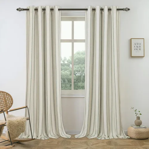 Miniatura 24 de DriftAway - Cortinas de Lino Mezcla de Granja 100% Opacas de 84 Pulgadas de Largo para Dormitorio, Cortinas Verticales Rayadas Impresas de Lino