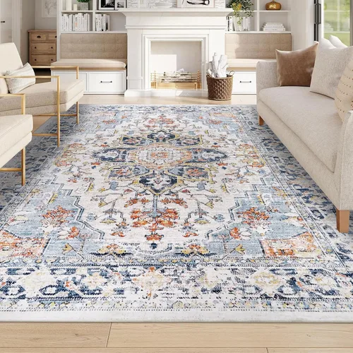 Homcomoda Alfombra de área para sala de estar, 6 x 9 pies, lavable a máquina, alfombra de área con estampado vintage, alfombra antideslizante