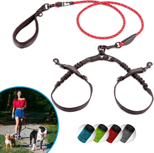 Miniatura 17 de Correa doble premium para dos perros, absorción de golpes, antitirón, doble correa para razas medianas y grandes con accesorio de correa doble