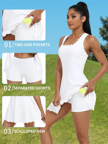 Miniatura 4 de ATTRACO Vestido de tenis para mujer con pantalones cortos, faldas de golf con bolsillos