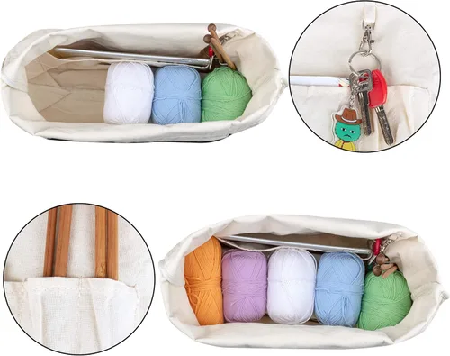 Miniatura 3 de YARWO Bolsa de hilo de tejer, bolsa de mano para agujas de tejer, hilos y proyectos sin finshell, regalos de Navidad y nuevos comienzos para Árbol