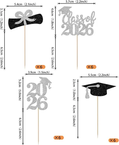 Miniatura 2 de Paquete de 24 adornos para cupcakes de clase 2025 con purpurina 2025 para diploma de graduación 2025 para cupcakes temáticos de graduación 2025
