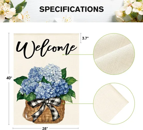 Miniatura 5 de AVOIN colorlife Bandera de jardín de primavera y verano de hortensias de 12 x 18 pulgadas, doble cara exterior, bandera floral de bienvenida