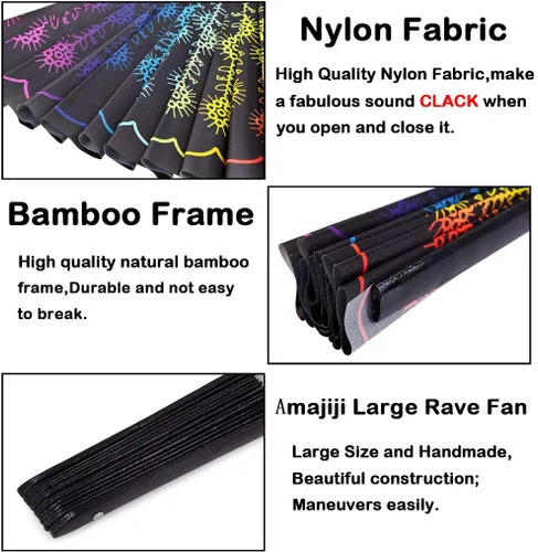 Miniatura 4 de Abanico grande plegable de mano para mujeres/hombres, ventiladores de mano chinease/japonés de bambú y tela de nailon, perfecto para refrescar