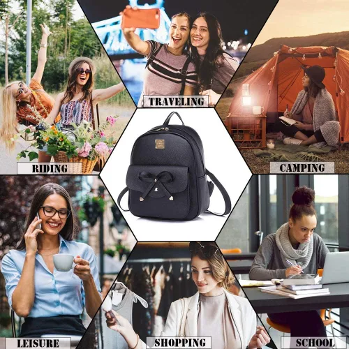 Miniatura 24 de ZGWJ Mini mochila de cuero con moño, mochila pequeña, linda mochila casual de viaje para niñas y mujeres, M, Mochilas tipo mochila