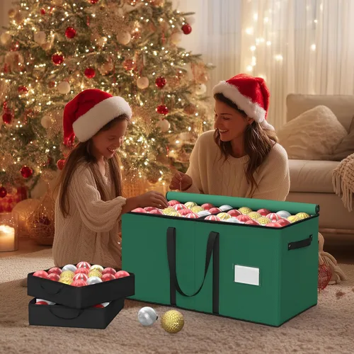 Miniatura 8 de Caja de almacenamiento de adornos navideños con 8 bandejas, almacena hasta 128 adornos navideños, contenedor de almacenamiento de Navidad