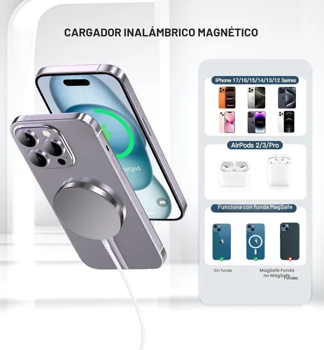 Miniatura 3 de Cargador Inalámbrico Magnético de 15W Cargador Rápido MagSafe para Celular iPhone 17 Pro Max/17 Pro/17 Air/17/16/15/14/13/12 Series Paquete de 2