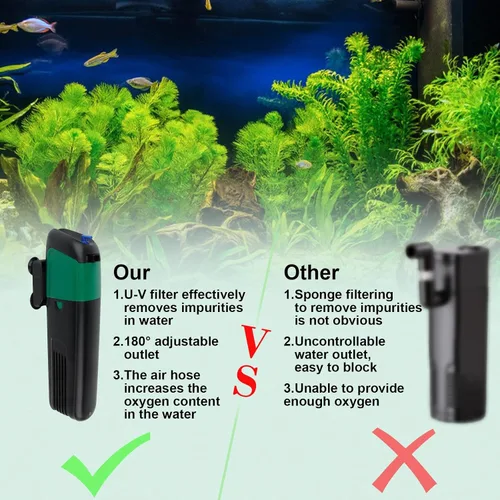 Miniatura 3 de FREESEA Bomba de filtro de energía para acuario: filtro interno de 5 vatios aumenta oxígeno 4 en 1 bomba 132 GPH para hasta 150 galones
