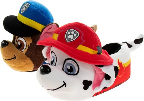 Nickelodeon Paw Patrol and Sponge Bob Squarepants Zapatos de casa Chase y Marshall para niños pequeños Zapatillas de casa de felpa, ligeras,