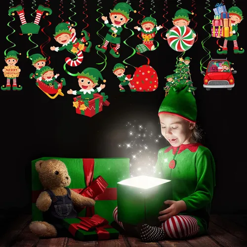 Miniatura 5 de Zomiboo 53 remolinos colgantes de Navidad, dulces de Navidad, pan de jengibre, camión, cardenales rojos, adornos de decoración de techo para árbol