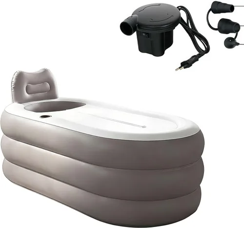 B&Y Bañera portátil para adultos, bañera de hielo, bañera de hidromasaje familiar con cubierta de cremallera, diseñada con reposacabezas, portavasos