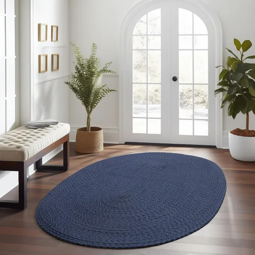 Miniatura 34 de Super Area Rugs Alfombra trenzada beige para cocina de campo, alfombra trenzada duradera para entrada/vestíbulo, ovalada, 3 x 5 pies