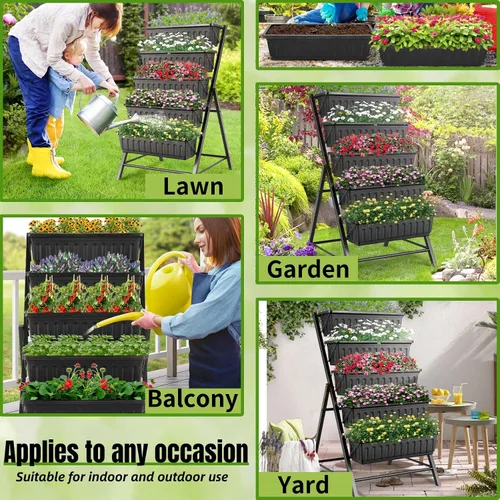 Miniatura 6 de Homdox Cama de jardín vertical de 3.74 pies, maceta elevada vertical de 5 niveles, 23 x 26 x 45 pulgadas, cama elevada para jardín al aire libre
