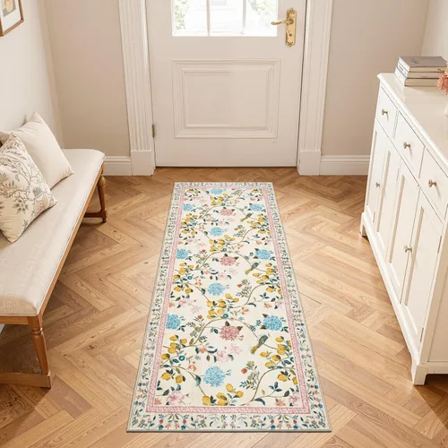 Miniatura 6 de Jinchan Alfombra Floral de Pasillo, 2x5, Alfombras Antideslizantes Lavables a Máquina, Alfombra Suave de Pelo Bajo para Pasillo, Resistente a