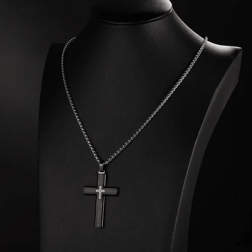 Miniatura 3 de Collar de cruz para hombre, colgante de acero inoxidable 316L, color blanco, dorado, negro, azul, caja de regalo incluida