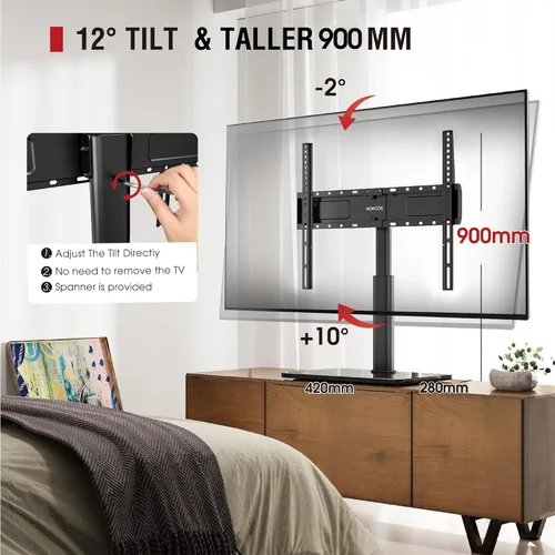 Miniatura 2 de Soporte giratorio universal para TV de 32 a 75 pulgadas con inclinación hacia arriba/abajo, soporte de mesa para TV de 8 niveles de altura ajustable