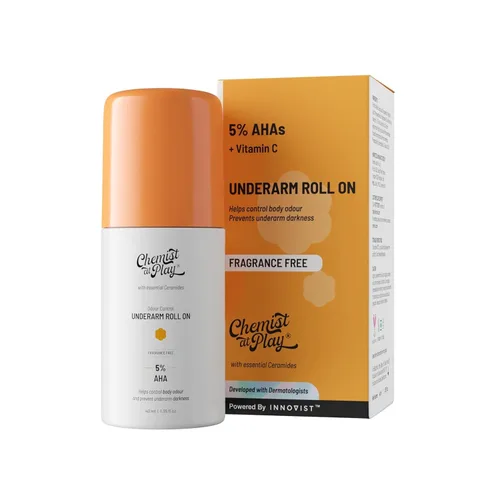 Miniatura 7 de Chemist at Play Desodorante en roll-on para axilas con 5% AHA Ácido láctico y mandélico Previene el olor, ilumina la piel y exfolia las axilas