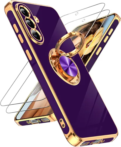 Miniatura 104 de LeYi Funda para Samsung Galaxy S22 Ultra con soporte de anillo giratorio de 360°, soporte magnético, chapado en oro rosa, borde protector para Negro