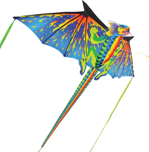 Miniatura 2 de WindNSun Dragón azul de gran tamaño con cabeza 3D Ripstop Nylon Dragon Kite, 76 pulgadas de ancho