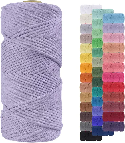 Miniatura 18 de Cuerda de macramé de 0.079 in para 219 yardas, cuerda de algodón natural para manualidades, hilo de cuerda de macramé de colores para colgar