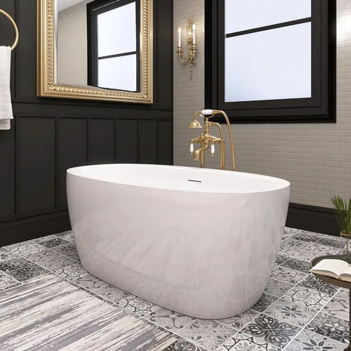 Miniatura 2 de Bañera independiente de acrílico de 59", bañera independiente, bañera independiente, bañera de remojo, certificado cUPC, YL (blanco brillante)